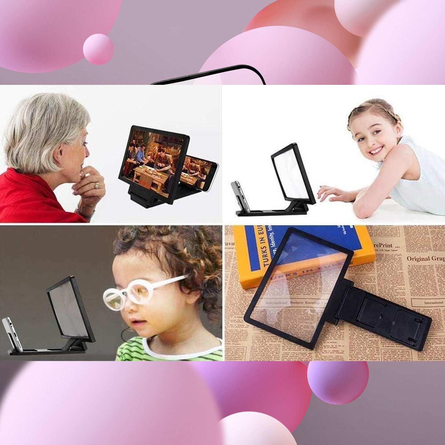 Mobile phone screen expander with foldable bracket for comfortable viewing Mobile phone screen expander with foldable bracket for comfortable viewing